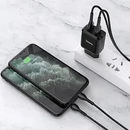 Зарядний пристрій 220В 2 USB з кабелем USB - Lightning Hoco N7 Speedy Чорний - мініатюра 8