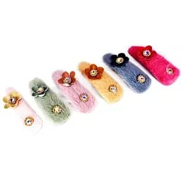 Зажим-хлопушка для волос "Мех с украшением" La-beauty 1200-195, 6 штук