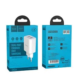 Блок живлення 2 порти Адаптер мережевий Hoco Victoria C62A 2 USB 2.1 А білий - мініатюра 2