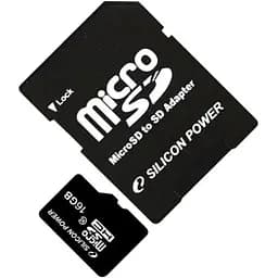 Карта памяти MicroSDHC флеш карта 16 GB C10 SILICON POWER + adapter SP016GBSTH010V10SP
