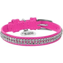 Нашийник для собак Waudog Glamour, шкіряний, зі стразами, з QR паспортом, XXS, 18-21х0,9 см, рожевий