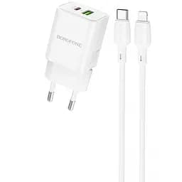 МЗП Borofone BN14 Royal PD30W+QC3.0 (1USB-A/1C) + кабель Type-C to Lightning White