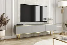 Тумба під телевізор Perfect Home Оро / Oro 3-дверна з золотими ніжками RTV175 Сірий (PFH-091320)