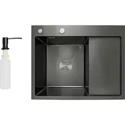 Мийка для кухні Lidz Handmade H6350BR інтегрована крило праворуч 3.0/1.0 мм Brushed Black PVD (LDH6350BRPVD45590)