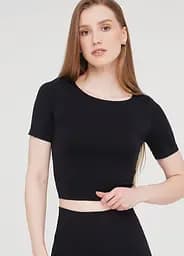 Футболка жіноча укорочена безшовна CROP T-SHIRT 18859 S-M чорна - мініатюра 2