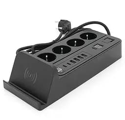 Сетевой фильтр-удлинитель Voltronic G-12H, 4 Socket+4 USB 3,2А+2 Type-C +беспроводная зарядка +таймер, 2м, Black - мініатюра 1