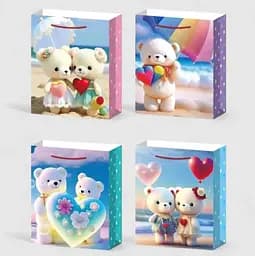 Подарунковий пакет, 150 г/м², Ведмедики, 32x45x10 см, 6 шт. в упаковці (В асортименті)