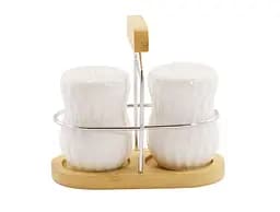 Набор для специй на деревянной фарфоровой подставке Grazie солонка и перечница белый (PJ03807)