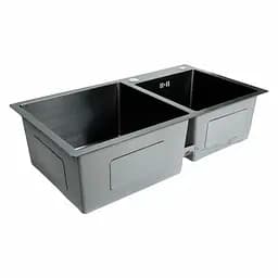 Кухонна мийка 78x43 PVD чорна на дві чаші Platinum Handmade HDB (круглий сифон, 3.0/0.8), Чорний - мініатюра 3