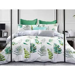 Комплект постільної білизни Ecotton полуторний сатин 215х150 см білий із зеленим (23671)