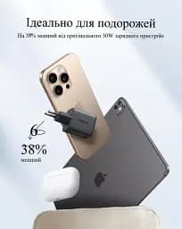 Зарядний пристрій UGREEN X515 GaNInfiniti 30W Fast Charger 3-Port для iPhone 16 15 14 Pro MAX, Samsung Galaxy, Xiaomi Tablet, iPad - мініатюра 6