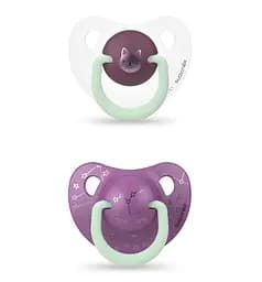 Пустышка анатомическая Suavinex Котик, 6-18 мес., ночная, фиолетовый с белым, 2 шт. (306805)