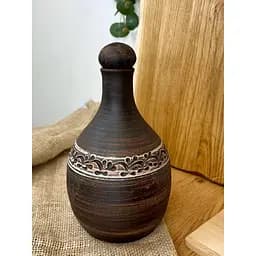 Бутылка 1 литр керамическая (глиняная) резная без ручки 