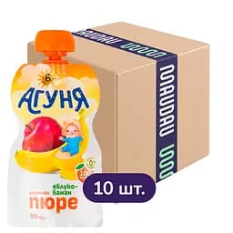 Упаковка фруктового пюре Агуня Яблуко-банан 900 г (90 г x 10 шт.)