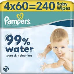 Дитячі вологі серветки Pampers 99% Water 240 шт. (4 упаковки x 60 шт.)