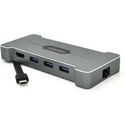 Хаб-конвертер Veggieg TC06 Type-C (папа) на Type-C (мама) + USB 3.0 * 3 (мама) + HDMI (мама), серебристый, в коробке