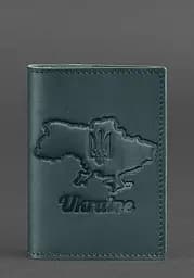 Кожаная обложка для паспорта с картой Украины зеленый краст