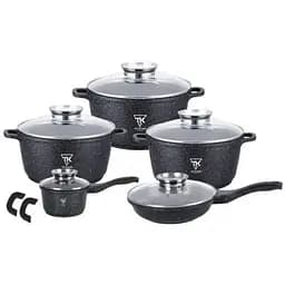 Набор кастрюль со сковородой и сотейником Top Kitchen TK-00020 с гранитным покрытием 12 предметов Черный