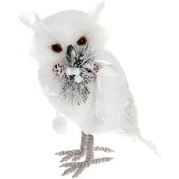 Новогодняя мягкая игрушка BonaDi Сова 27см с букетом Меховая декоративная фигурка Белая