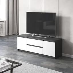 Тумба під телевізор Vays, для вітальні, сучасна, 2 висувних ящика та дві двері, без ручок R-28 Антрацит-Білий фасад