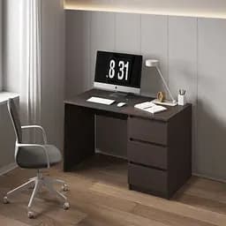 Комп'ютерний стіл Vays, письмовий, сучасний, з тумбою справа, 3 шухляды з фасадами без ручок R-1 Венге темний