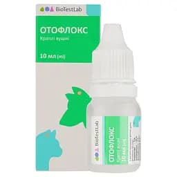 Уцінка. Краплі вушні BioTestLab Отофлокс від отитів для собак і котів 10 мл