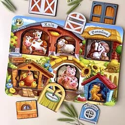 Дерев'яний пазл-вкладиш Ферма Ubumblebees (ПСД174) PSD174 тришаровий - мініатюра 3
