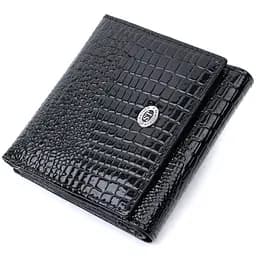 Компактний жіночий гаманець з натуральної лакованої шкіри ST Leather 22688 чорний