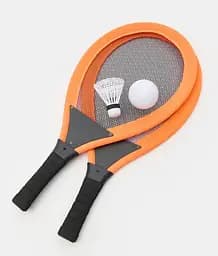 Набір ракеток 202, 2 ракетки 54см, пластиковий каркас, текстильна сітка, м'яка ручка, волан, м'яч, в сітці (6980879300040) Помаранчевий