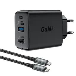 МЗП Acefast A17 PD65W GaN (1USB-A/1C/1HDMI) + кабель Type-C to Type-C Black - мініатюра 2