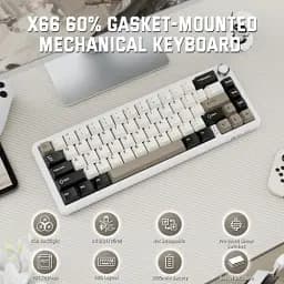 Клавіатура бездротова Attack Shark X66, White Cheese, Bluetooth 5.0 / 2.4GHz USB / Type-C, механічна (перемикачі Linear Strawberry), RGB підсвічування, 66 кнопок, акумулятор 3000 mAh, EN/UA - мініатюра 2