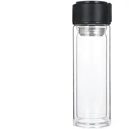 Термос скляний 330 мл з подвійними стінками та ситечком, чорний Yiwu HP-14-39B