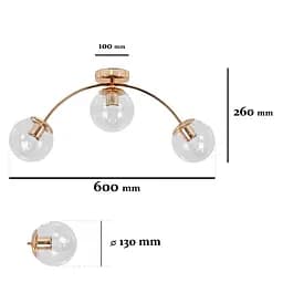 Люстра стельова Levistella 7529907-3 GOLD+CL, E27, 3 плафона, метал, скло, золотий, сучасний стиль для дому - мініатюра 2