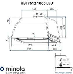 Витяжка повновбудована Minola HBI 7612 BL 1000 LED - мініатюра 8