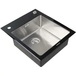 Кухонна скляна мийка Platinum Handmade Black Glass з нержавіючої сталі 3 мм прямокутна 60x51x20 см