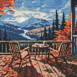 Набор с алмазной мозаикой на подрамнике Завтрак в горах Ideyka AMO7915, 40x40 см