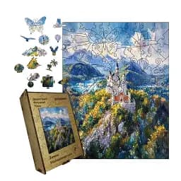 Дерев'яний фігурний пазл Замок Нойшванштайн, А1, Картонна коробка 500+ елементів