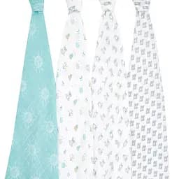 Набір багаторазових муслинових пелюшок Aden+Anais Now+Zen, 120х120 см, білий із сірим, 4 шт. (ASWC40012)