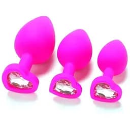 Комплект силиконовых анальных пробок с кристаллом SKN-KSIL-07 (размер S, M, L), Розовый