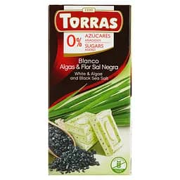 Уцінка. Шоколад білий Torras з водоростями і чорною морською сіллю без цукру 75 г