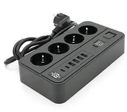 Сетевой фильтр-удлинитель Voltronic G-13H, 3000W, 4 Socket + 4 USB 3,2А + 2 Type-C + таймер, 2м, Black - мініатюра 1