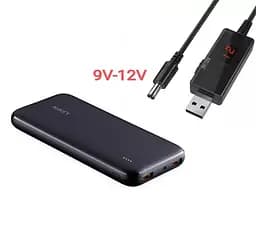 Powerbank для роутера Aukey PBN73 10000 mAh + кабель USB-DC 9V 2 А, 12 V 1.5A