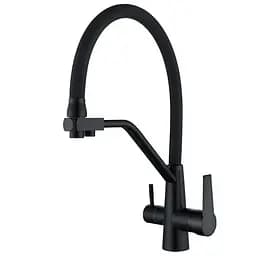 Змішувач для кухні на дві води з гнучким виливом Mixxus FUL-021 black MI6021 Чорний матовий