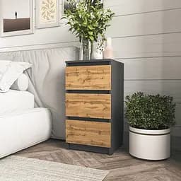 Тумба приліжкова Moreli T-216 на 3 шухляди 400x758x398 мм антрацитовий дуб аппалачі (mo-t216-antracit-apalachi)