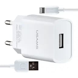 Сетевое зарядное устройство Usams T21 Charger kit- T18 single USB EU charger + Lightning cable Белый