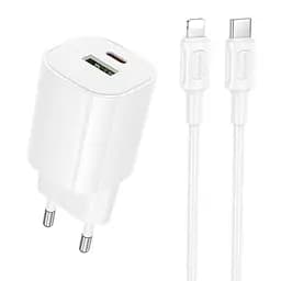 МЗП Borofone BA104A Pudding PD20W+QC3.0 (1USB-A/1C) + кабель Type-C to Lightning White