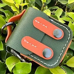 Шкіряний футляр Briefcase для навушників AirPods 1/2 Green / Orange - мініатюра 3
