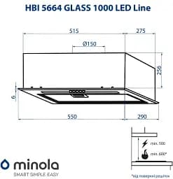 Витяжка повновбудована Minola HBI 5664 BL GLASS 1000 LED Line - мініатюра 10