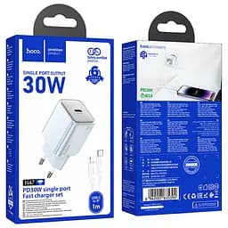 МЗП Hoco N47 Glorious PD30W (1USB-C) + кабель Type-C to Lightning Blue - мініатюра 5