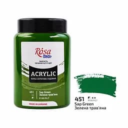 Краска акриловая Rosa Studio Зеленая травяная 451, 400 мл
